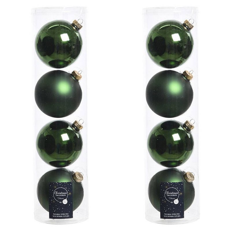 Foto van Tubes met 8x donkergroene kerstballen van glas 10 cm glans en mat - kerstbal