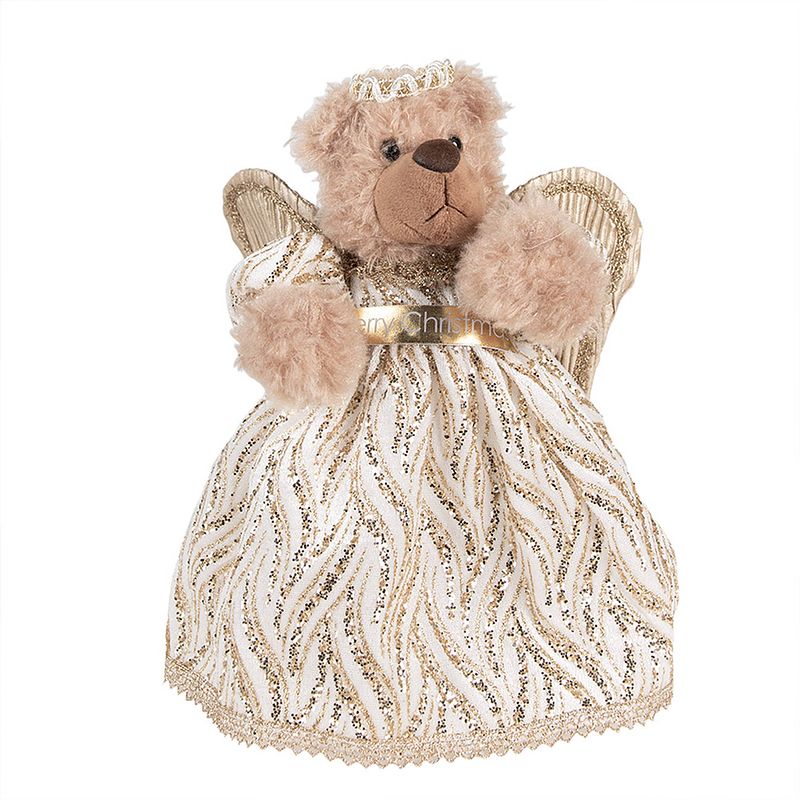 Foto van Clayre & eef kerstdecoratie beer 25 cm beige goudkleurig stof beige