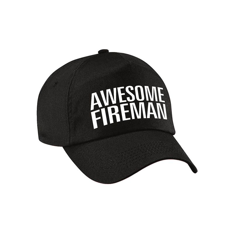 Foto van Awesome fireman pet / cap zwart voor heren - geweldige brandweerman cadeau - verkleedhoofddeksels