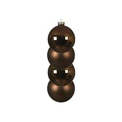 Foto van 4x stuks glazen kerstballen walnoot bruin 10 cm mat/glans - kerstbal