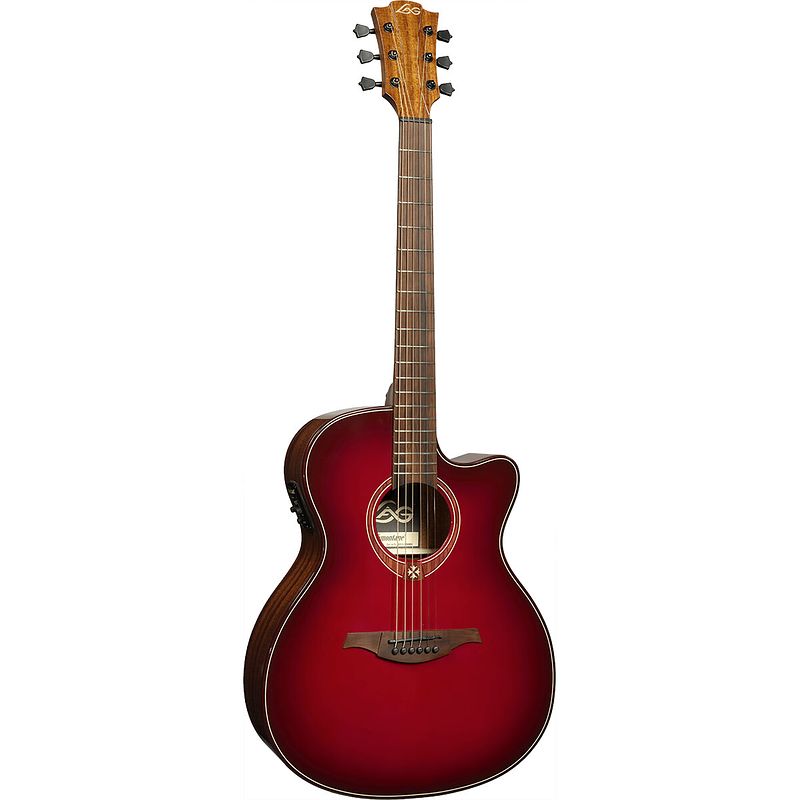 Foto van Lag guitars tramontane special edition auditorium t-red-ace elektrisch-akoestische westerngitaar