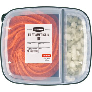 Foto van 2 voor € 4,50 | jumbo filet americain ui 150g aanbieding bij jumbo