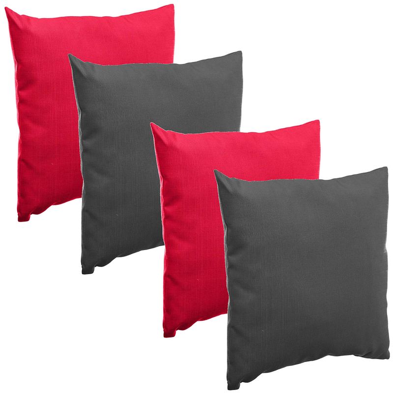 Foto van Bank/sier/tuin kussens voor binnen/buiten set 4x stuks rood/antraciet 40 x 40 cm - sierkussens