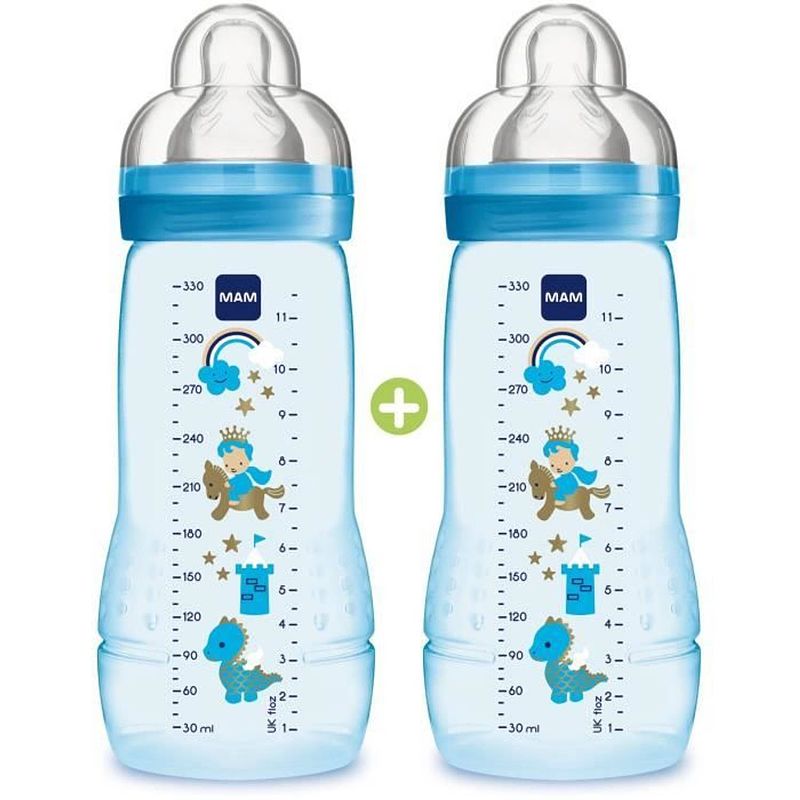 Foto van Mam easy active 2e leeftijd gekleurde fles - 330 ml - vanaf 6 maanden - speenstroom x - pack van 2 - boy