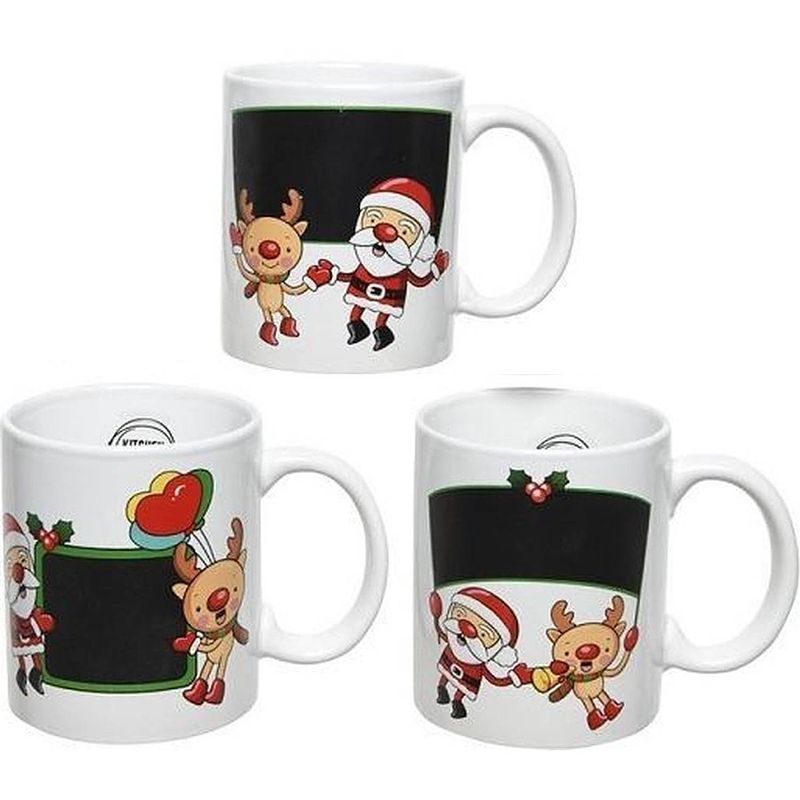 Foto van Setje van 3x stuks kerst thema drink mokken/bekers met krijtvlak - bekers