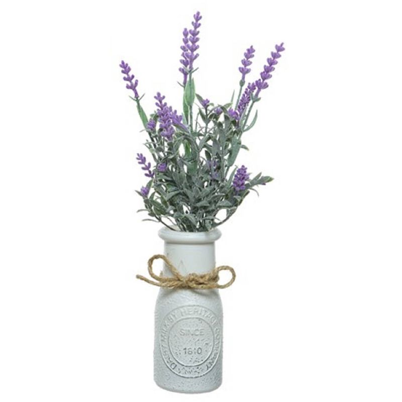 Foto van Lavendel kunstplant - in witte pot - lila paars - h32 cm - lavandula - kunstplanten