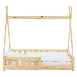 Foto van Ml-design kinderbed tipi 70x140 cm naturel met matras, valbeveiliging en lattenbodem, gemaakt van grenenhout