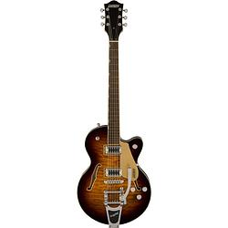 Foto van Gretsch g5655t-qm electromatic center block jr. single-cut quilted maple bigsby sweet tea semi-akoestische gitaar