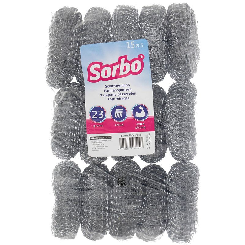 Foto van Sorbo pannenspons - 15x - 23 grams - extra sterk - metaalsponsjes - sponzen