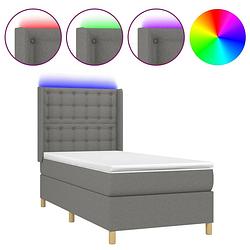 Foto van The living store boxspring bed - donkergrijs - 193 x 93 x 118/128 cm - verstelbaar hoofdbord - led-verlichting -