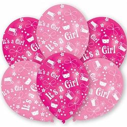 Foto van Roze geboorte ballonnen meisje 12x stuks - ballonnen