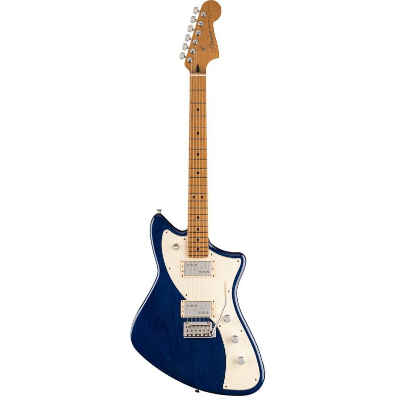 Foto van Fender limited edition player plus meteora mn sapphire blue transparent elektrische gitaar met deluxe gigbag