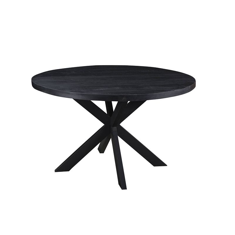 Foto van Livingfurn - eetkamertafel kala rond black - mangohout - 150 cm - zwart