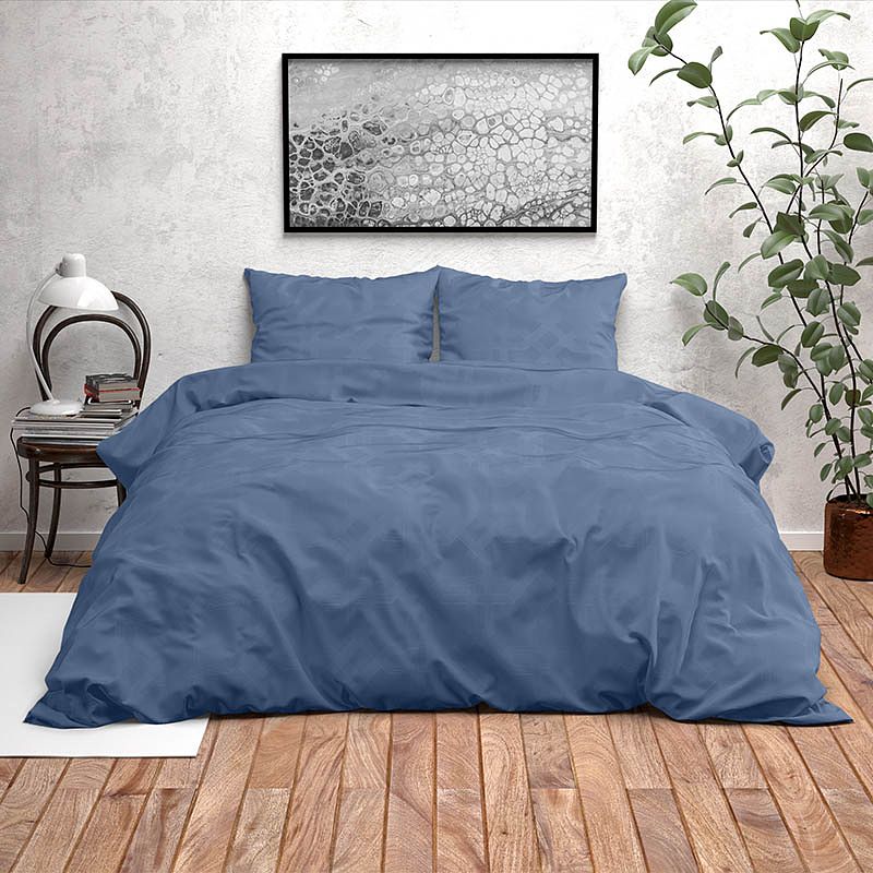 Foto van Dekbedovertrek houston - lits-jumeaux (240x220 cm) - blauw microvezel - dessin: patroon - fresh & co - dekbed-discounter.nl