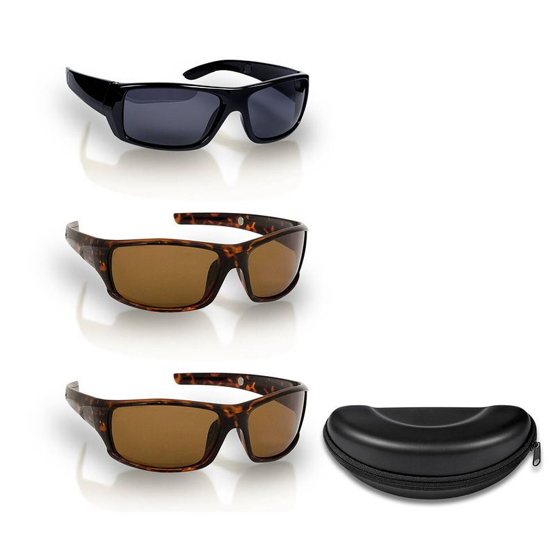 Foto van Hd polar view zonnebril, 1x zwart, 2x bruin - unisex - gepolariseerde zonnebril - met 1x hardcover