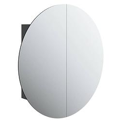 Foto van The living store badkaast - trendy - spiegelkast met led-verlichting - 54x54x17.5 cm - zwarte kast - ronde spiegel