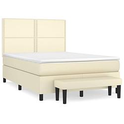 Foto van The living store boxspringbed - crème - kunstleer - 203x144x118/128 cm - inclusief matras en topmatras