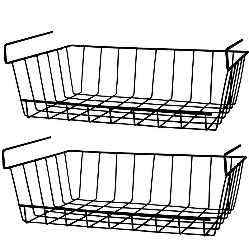 Foto van Opberg/opruim hangmandjes/kastmandjes - 2x stuks - zwart - 40 cm - metaal - opbergmanden