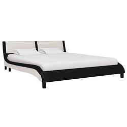 Foto van The living store bedframe - zwart en wit - 229 x 170 x 68 cm - geschikt voor matras 160 x 200 cm - met comfortabel