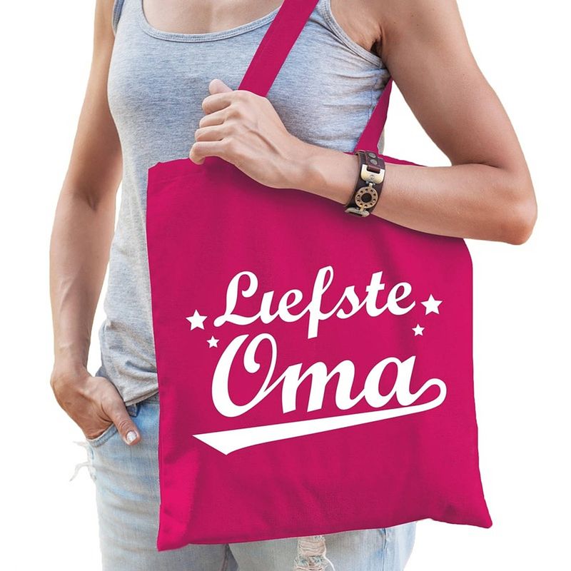 Foto van Liefste oma cadeau tas roze katoen - feest boodschappentassen