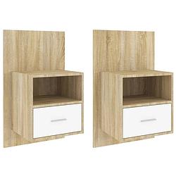 Foto van The living store wandnachtkastjes - wit en sonoma eiken - 48.5 x 32.5 x 80 cm - opberglade - multifunctioneel kastje -