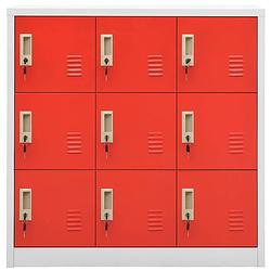 Foto van The living store lockerkast - modern ontwerp - staal - lichtgrijs/rood - 90 x 45 x 92.5 cm - 9 lockers - met sloten