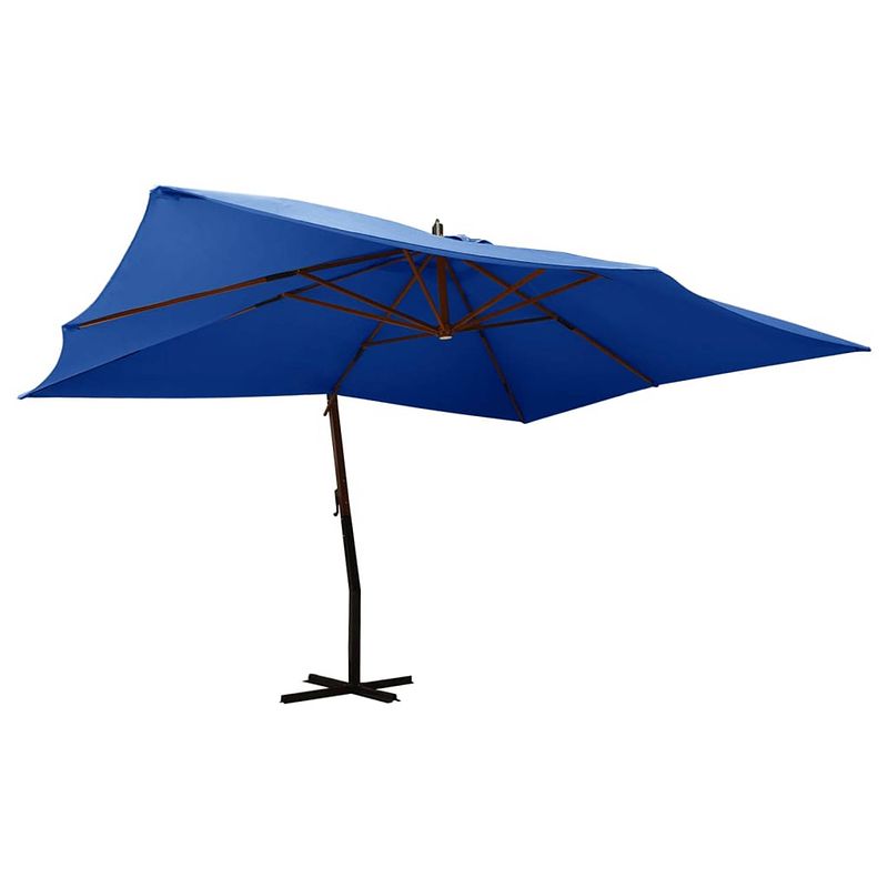 Foto van Vidaxl zweefparasol met houten paal 400x300 cm azuurblauw