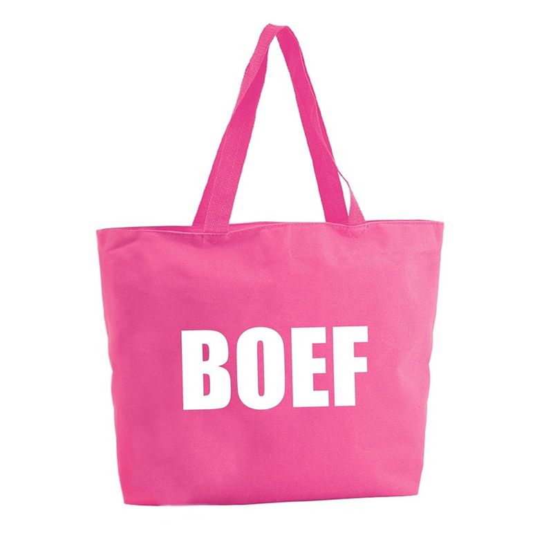 Foto van Boef shopper tas - fuchsia roze - 47 x 34 x 12,5 cm - boodschappentas / strandtas