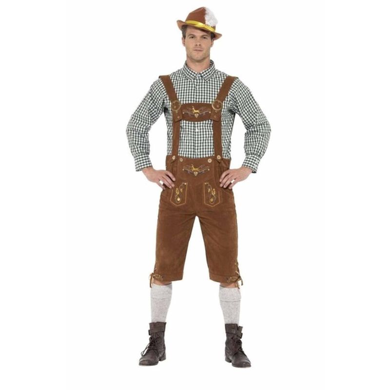 Foto van Oktoberfest - luxe oktoberfest lederhosen met blouse voor heren - bierfeest kostuum 52-54 (l)