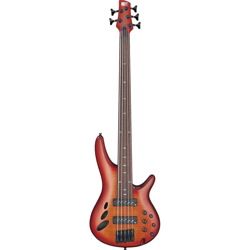 Foto van Ibanez srd905f bass workshop brown topaz burst low gloss 5-snarige fretloze elektrische basgitaar