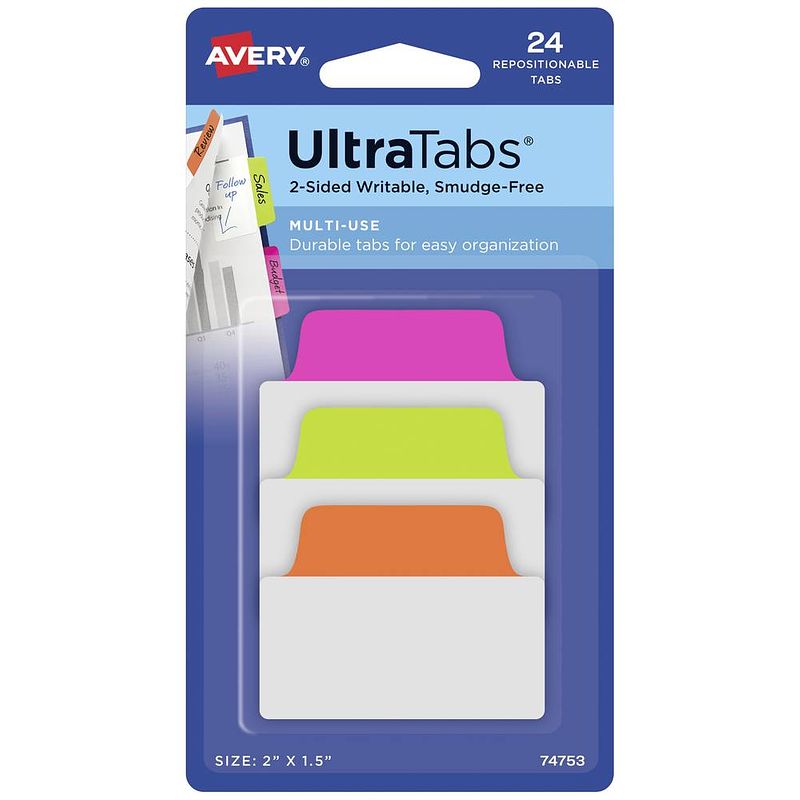 Foto van Avery-zweckform plakindex 74753 24 stuks/pak neon-groen, neon-oranje, neon-pink