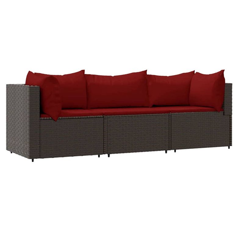 Foto van Vidaxl 3-delige loungeset met kussens poly rattan bruin