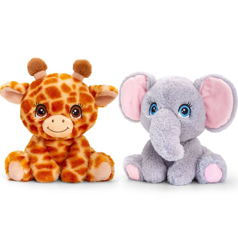 Foto van Pluche knuffels combi-set dieren giraffe en olifant 25 cm - knuffeldier