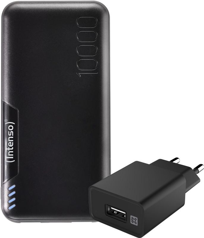 Foto van Intenso p10000 powerbank 10.000 mah zwart + xtrememac oplader 12w