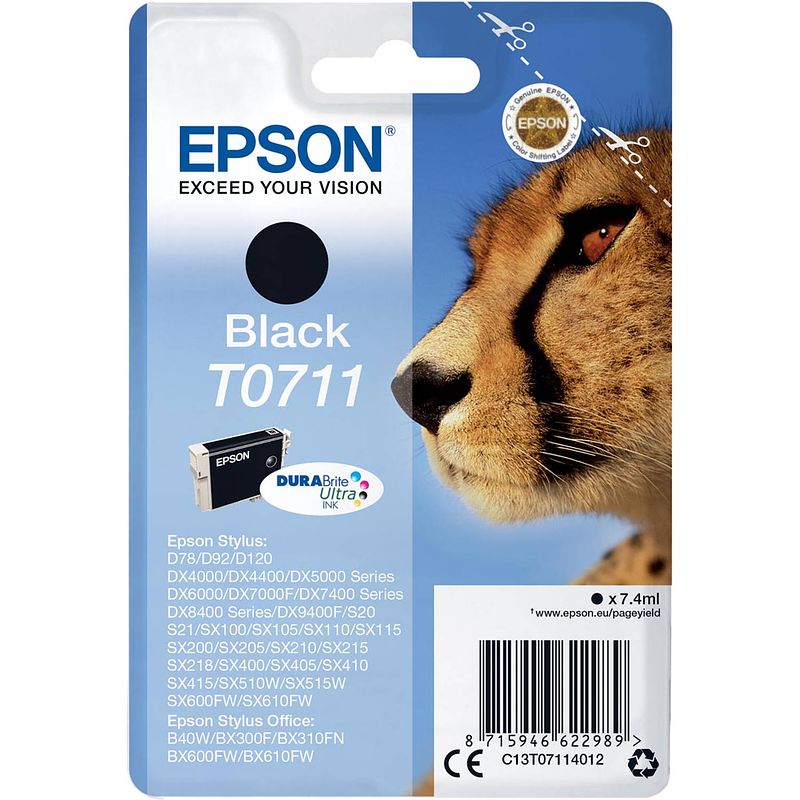 Foto van Epson inktcartridge t0711, 245 pagina'ss, oem c13t07114012, zwart 10 stuks