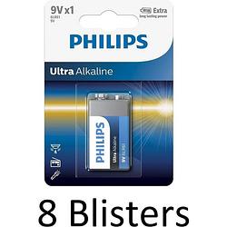 Foto van 8 stuks (8 blisters a 1 st) philips ultra alkaline 9v
