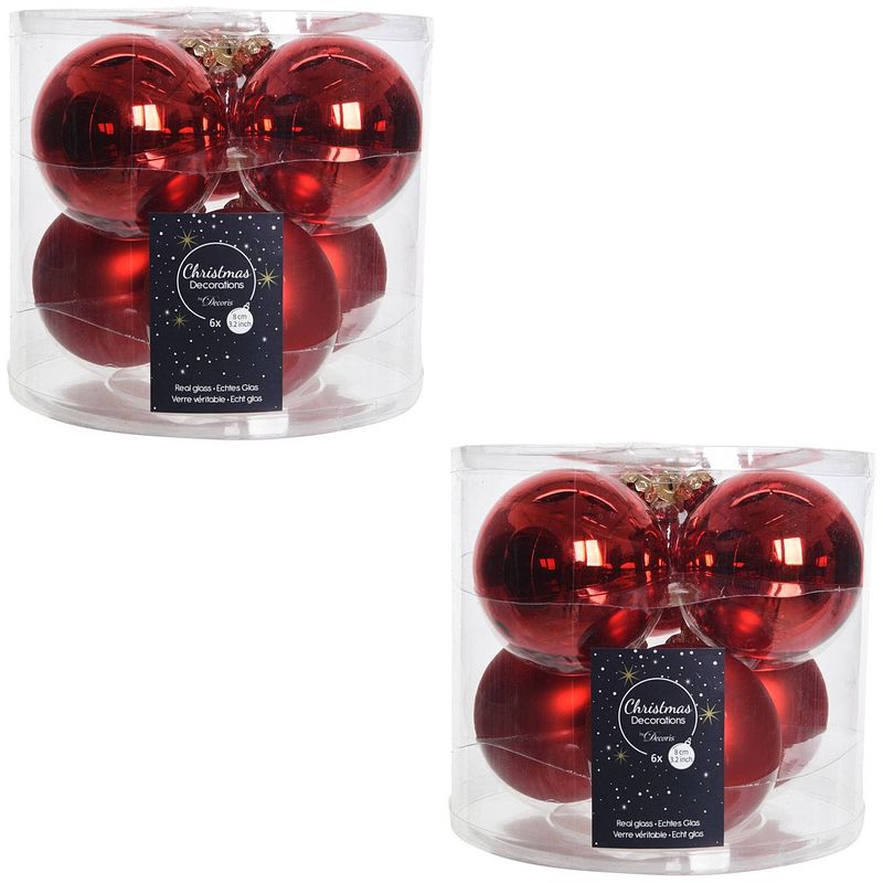 Foto van Kerstboomversiering kerst rode kerstballen van glas 8 cm 12x stuks - kerstbal