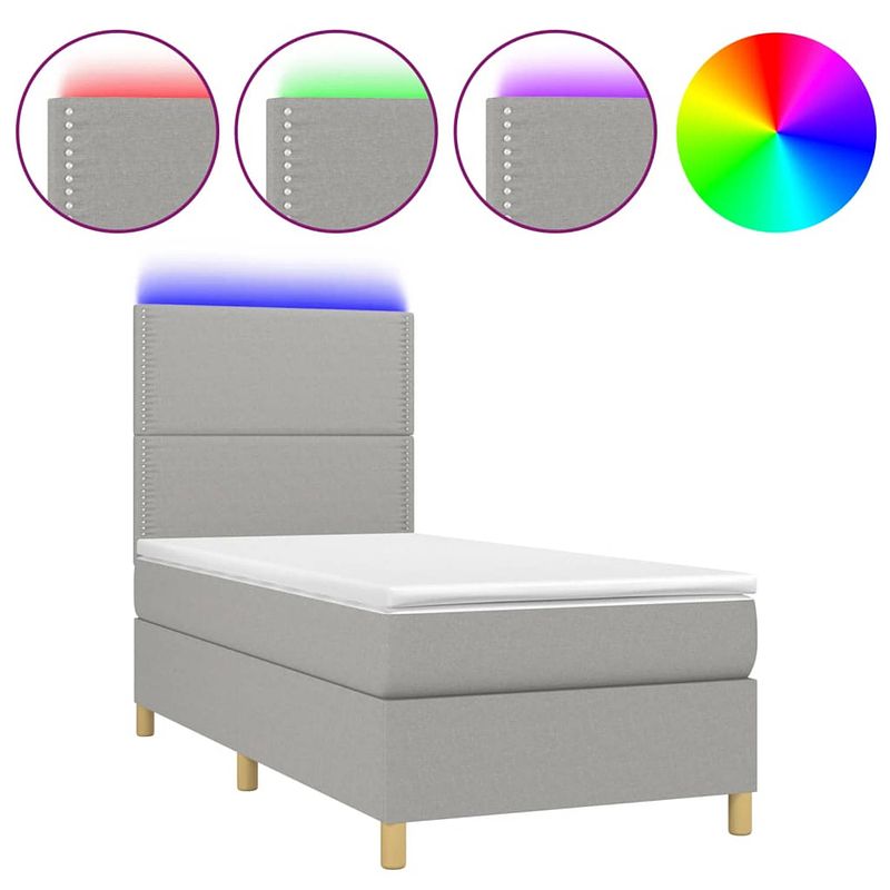 Foto van The living store boxspring - lichtgrijs - 203x100x118/128 cm - led-verlichting