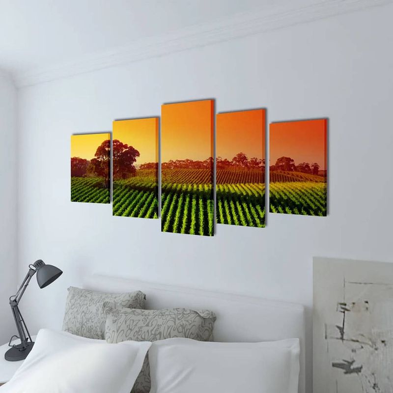 Foto van The living store 5-panelen canvas muurdruk set - 100 x 50 cm - velden/akkers - waterdicht