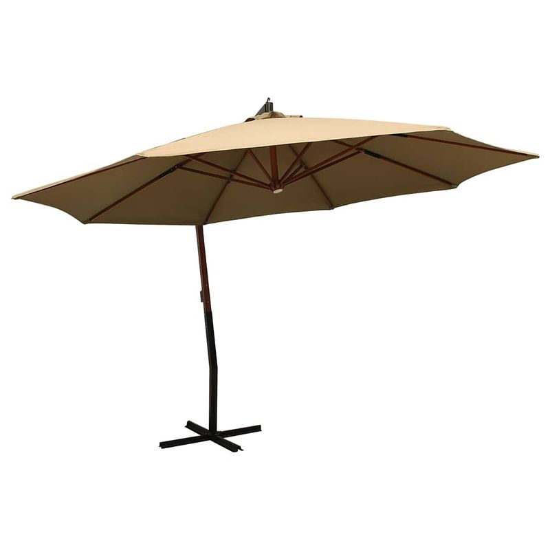 Foto van Vidaxl zweefparasol met houten paal 350 cm taupe