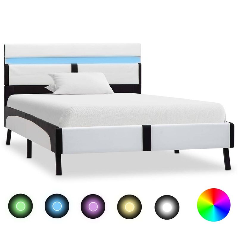 Foto van Vidaxl bedframe met led kunstleer wit en zwart 90x200 cm