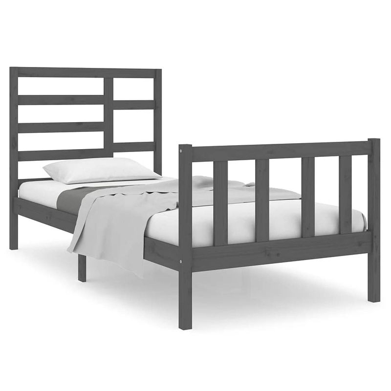 Foto van Vidaxl bedframe massief hout grijs 75x190 cm 2ft6 small single