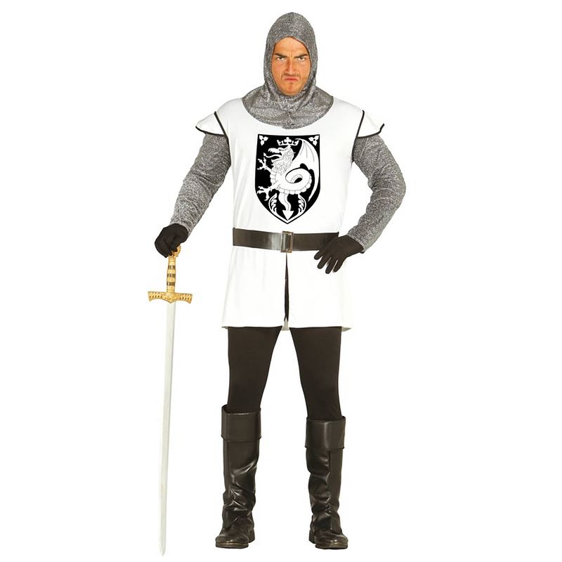 Foto van Middeleeuwse ridder verkleed kostuum wit voor heren l (52-54) - carnavalskostuums