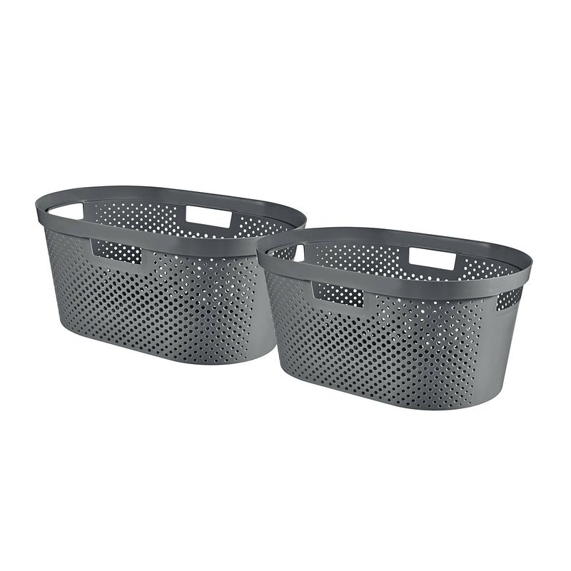 Foto van Curver infinity recycled dots wasmand - 40l - 2 stuks - donkergrijs