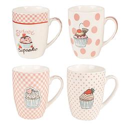 Foto van Clayre & eef mok set van 4 300 ml roze porselein cupcake roze