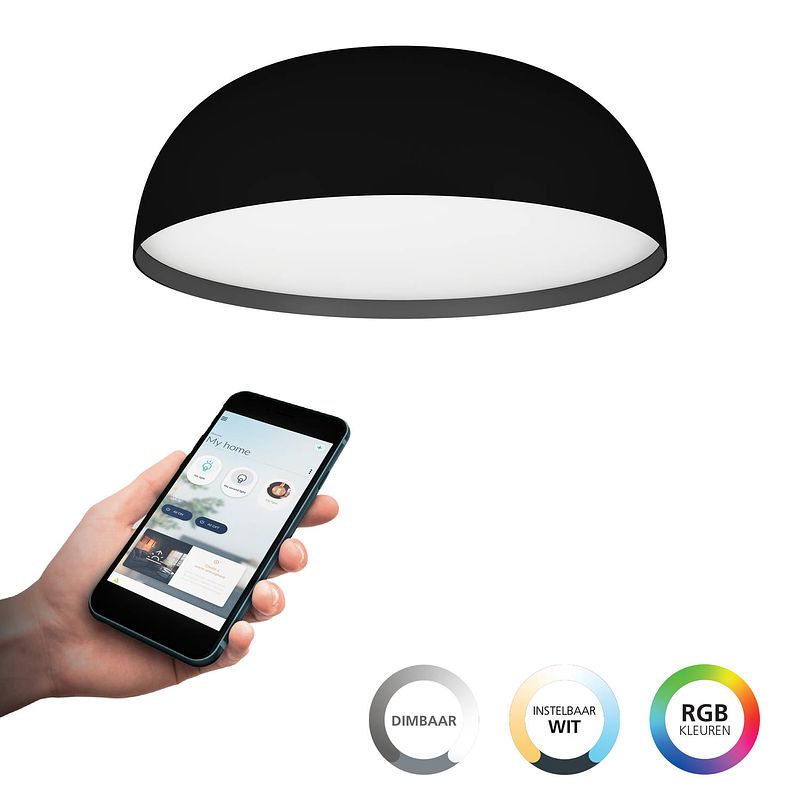 Foto van Eglo connect.z tollos-z plafondlamp - ø 40 cm - zwart/wit - instelbaar rgb & wit licht - dimbaar - zigbee