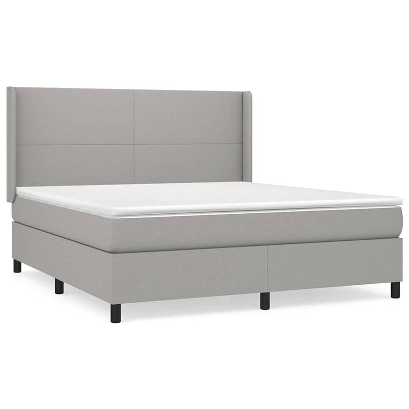 Foto van The living store boxspringbed - pocketvering - lichte grijze stof - 203x163x118/128 cm - inclusief matras en topmatras