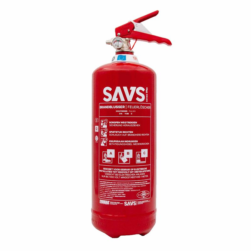 Foto van Savs brandblusser poeder 3 kg - blusrating 21a 113b c - geproduceerd in europa