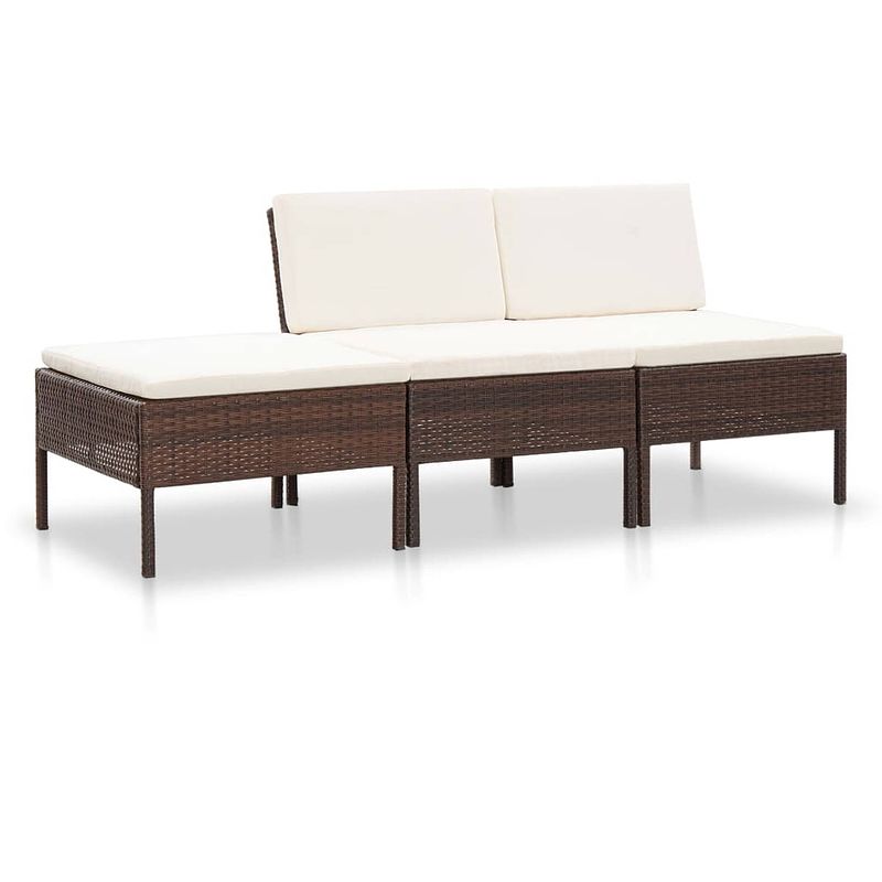 Foto van Vidaxl 3-delige loungeset met kussens poly rattan bruin