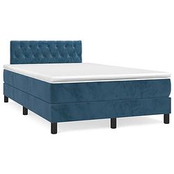 Foto van The living store boxspringbed - donkerblauw - 203 x 120 x 78/88 cm - fluweel - pocketvering